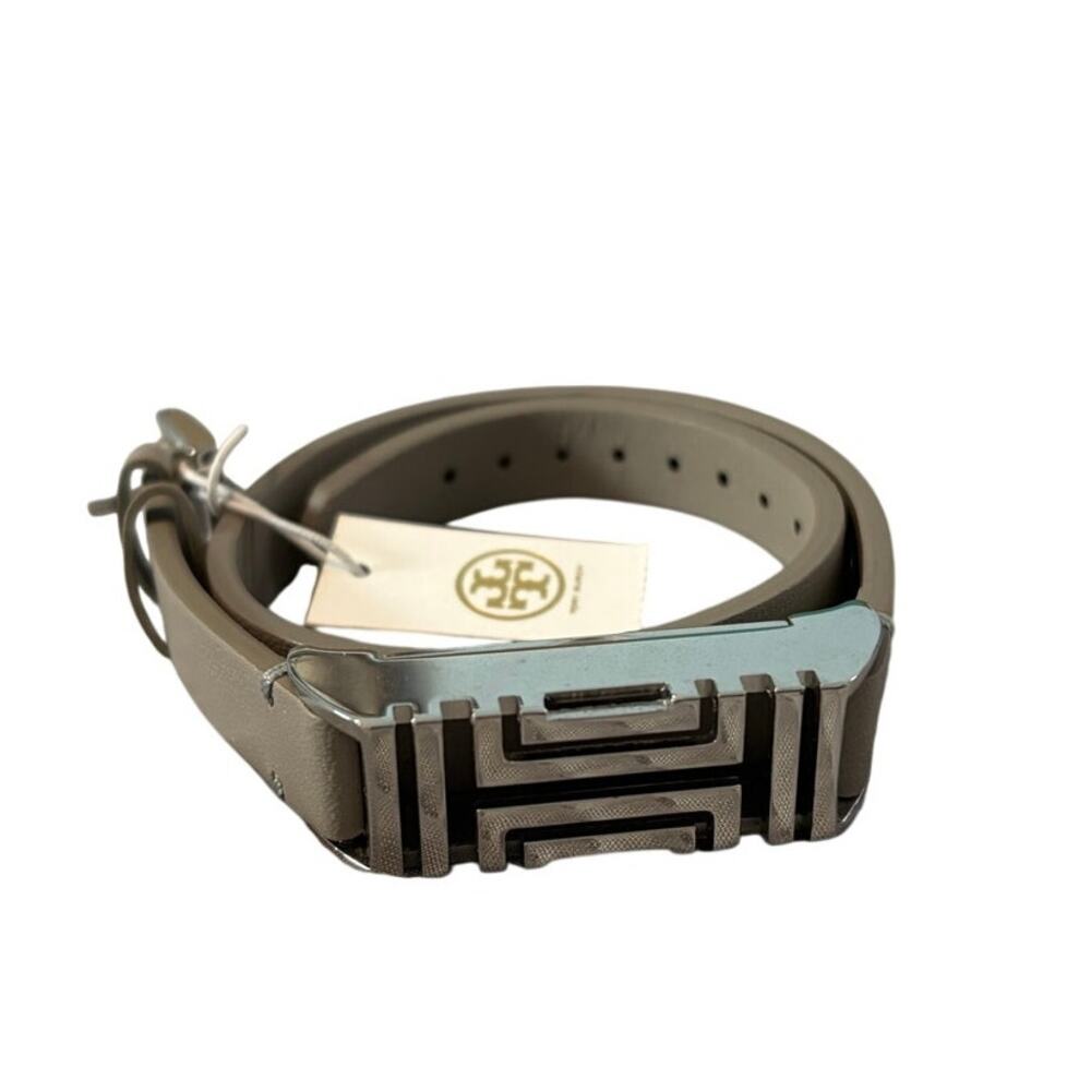 NWT Tory Burch Fitbit Fret Double Wrap Bracelet Gray Leather Silver Flex 2 Band
